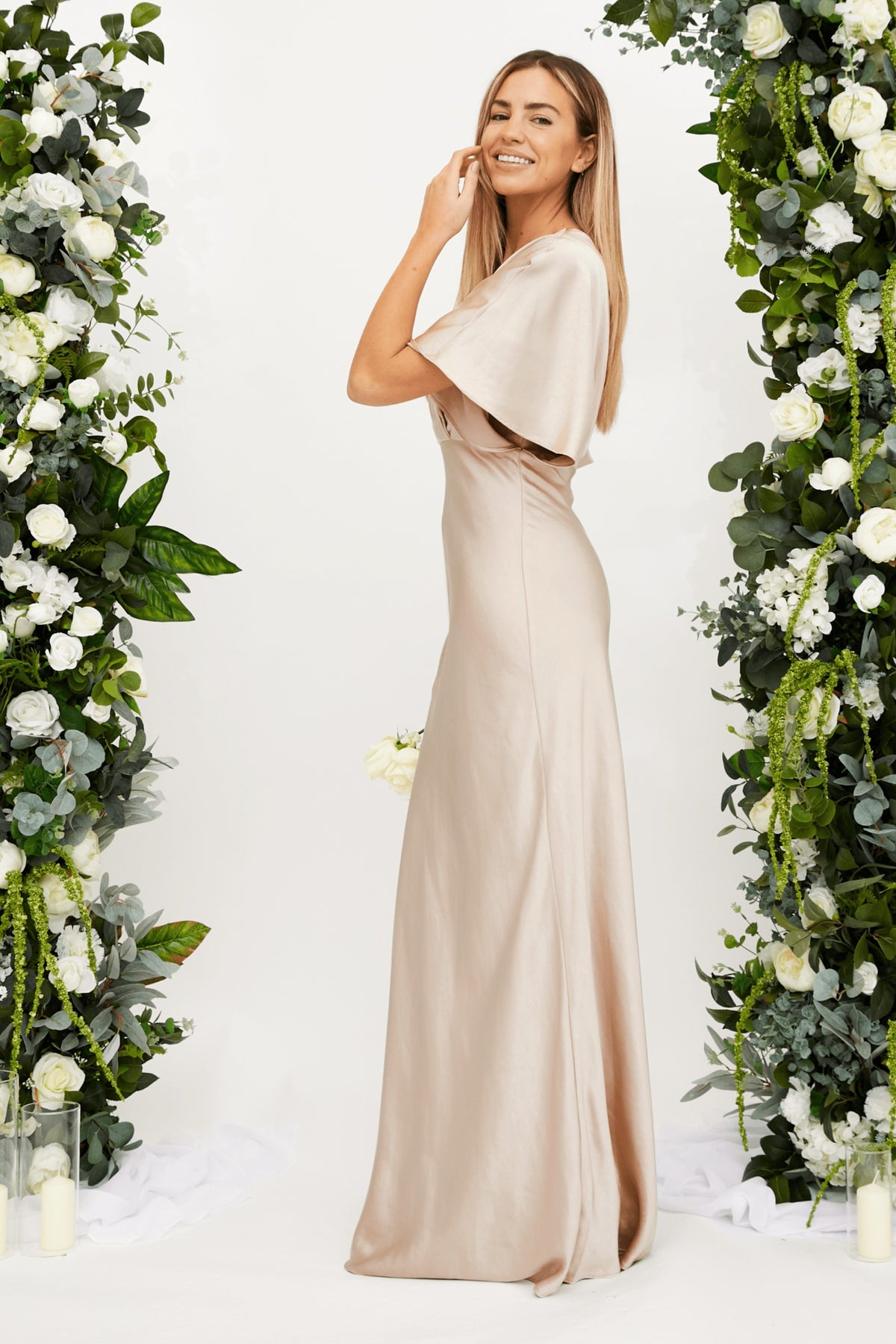 Angel Sleeve Maxi Satin Dress / Champagne
