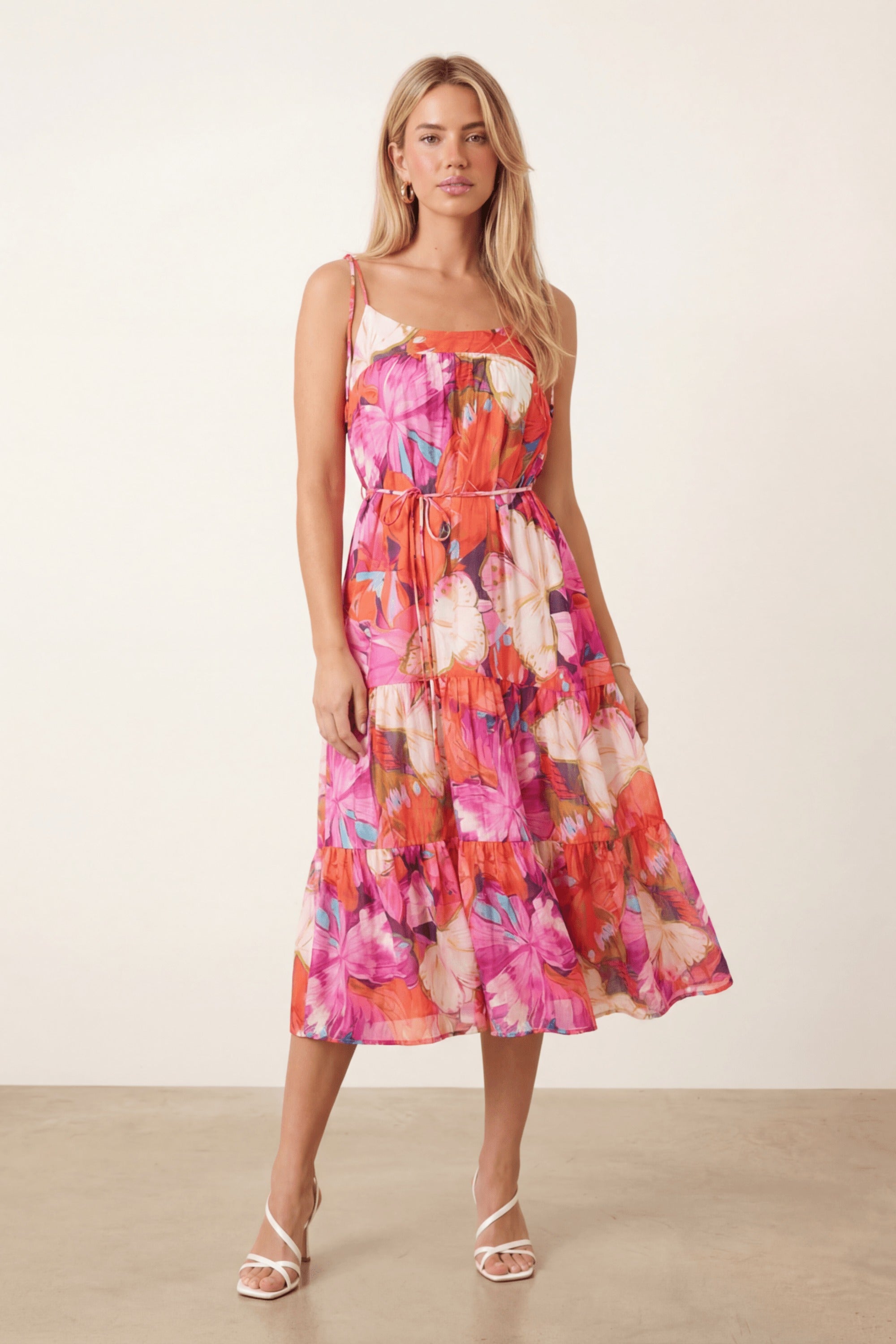 Strappy Pink Belted Midi Dress - Style Cheat