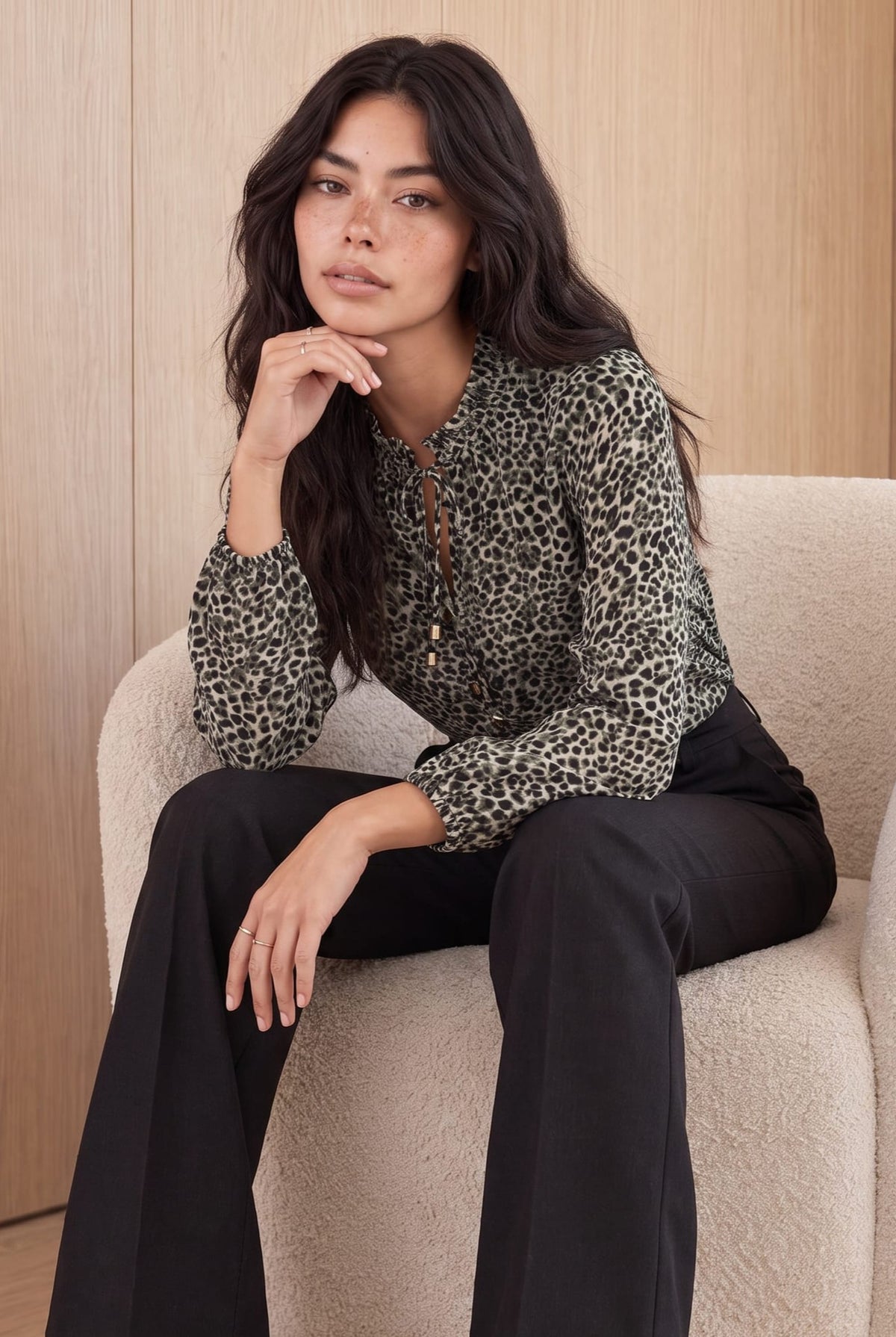 Animal Print Tie Blouse