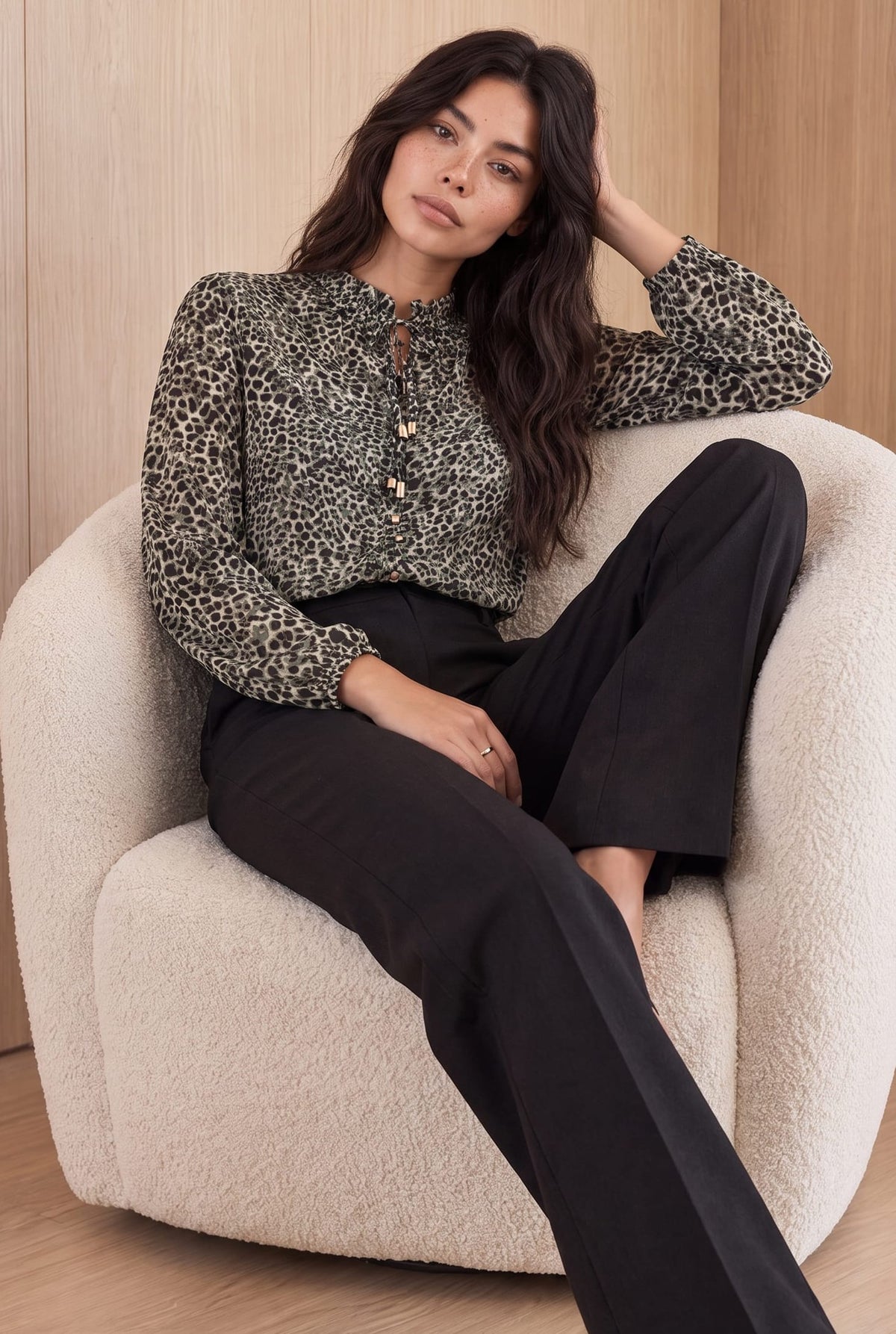 Animal Print Tie Blouse
