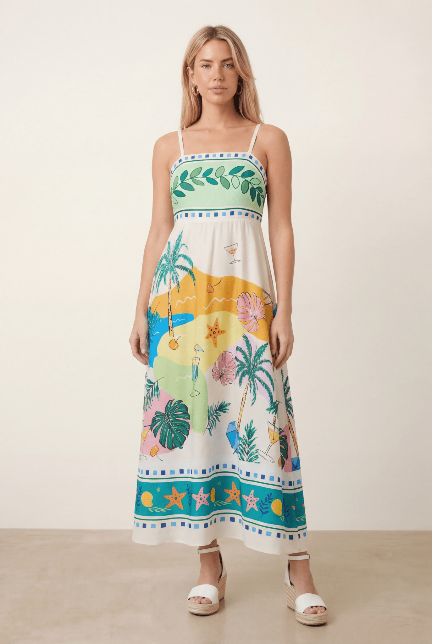 Placement Print Tropical Midi Dress - Style Cheat