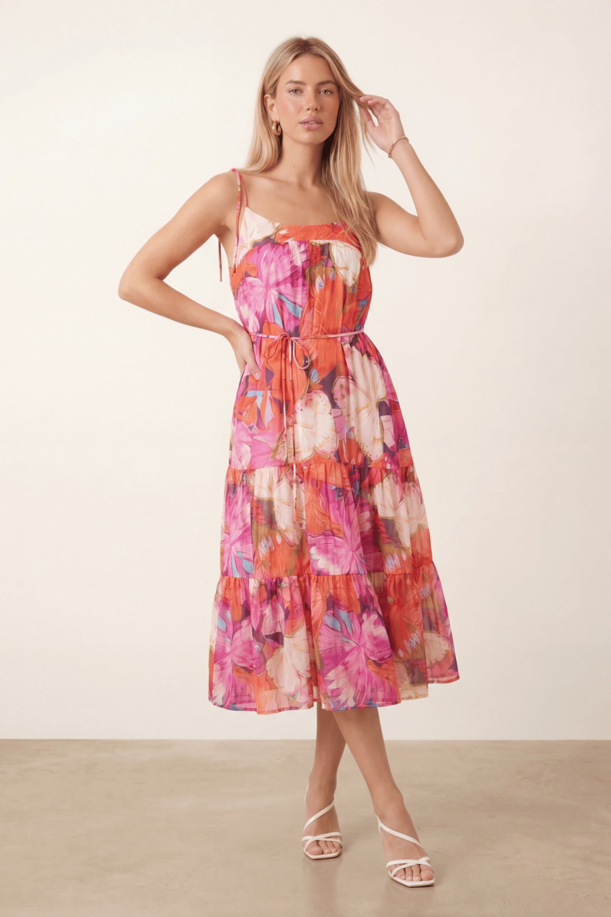 Strappy Pink Belted Midi Dress - Style Cheat