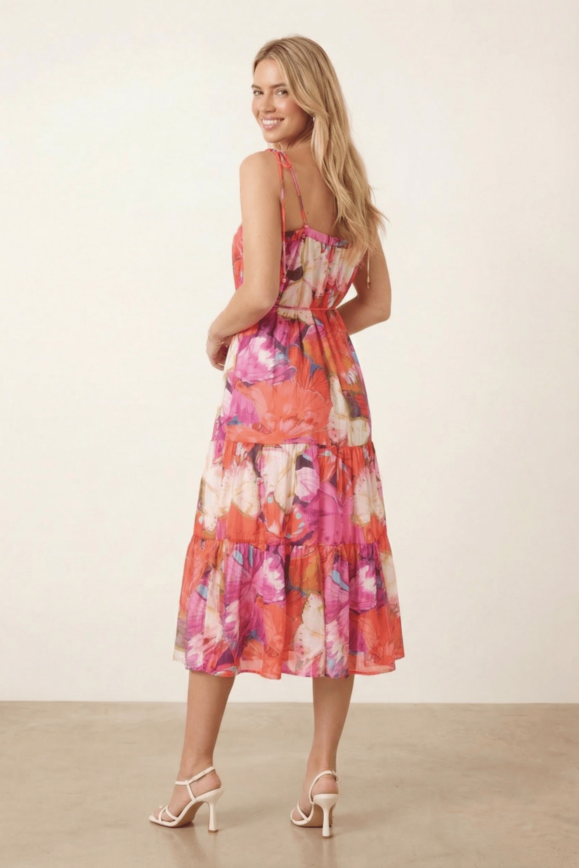Strappy Pink Belted Midi Dress - Style Cheat