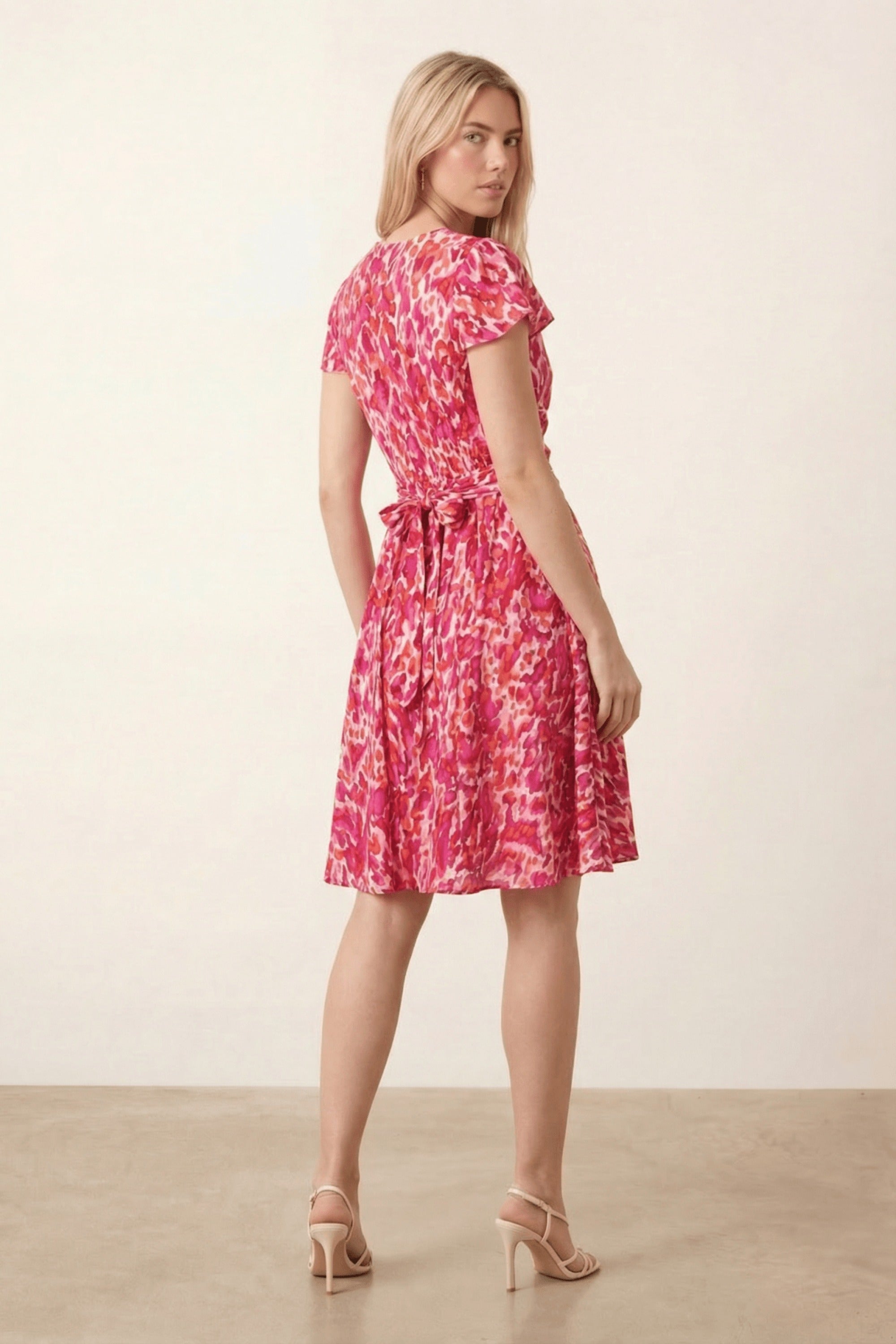 Pink flute sleeve Mini Dress with pockets - Style Cheat