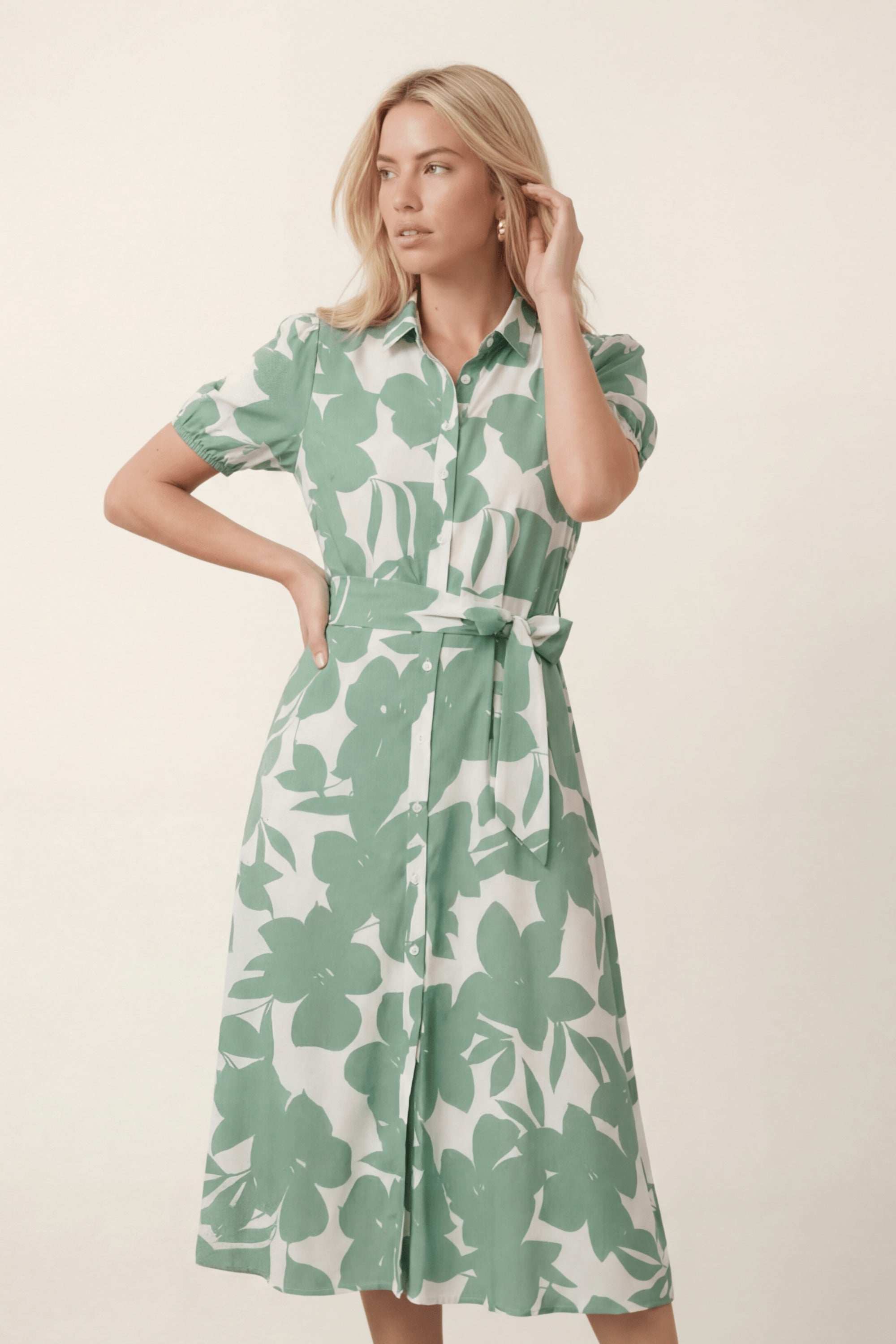Green Tie Front Shirt Dress - Style Cheat