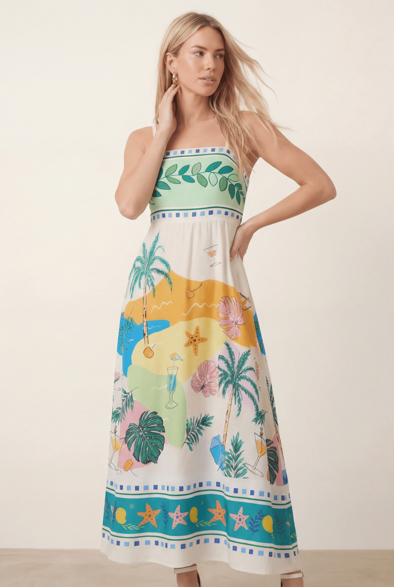 Placement Print Tropical Midi Dress - Style Cheat
