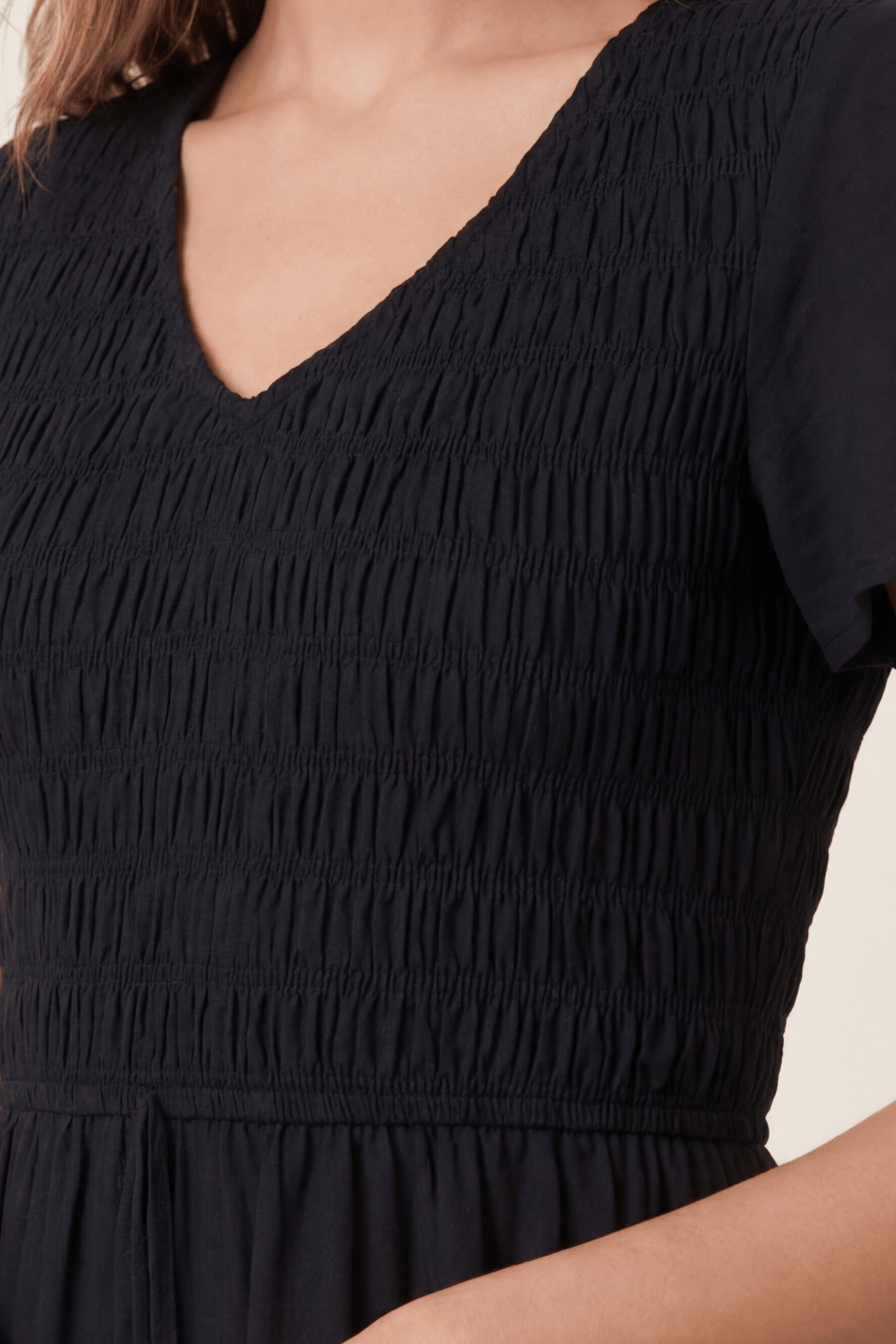 V Neck Shirred Midi Dress - Style Cheat
