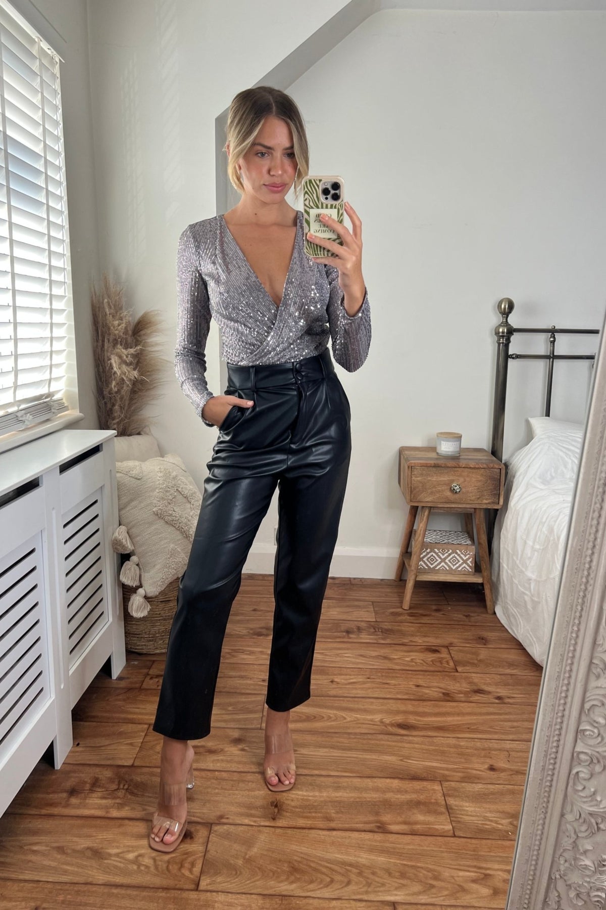 Ruby Wrap Sequin Bodysuit / Silver