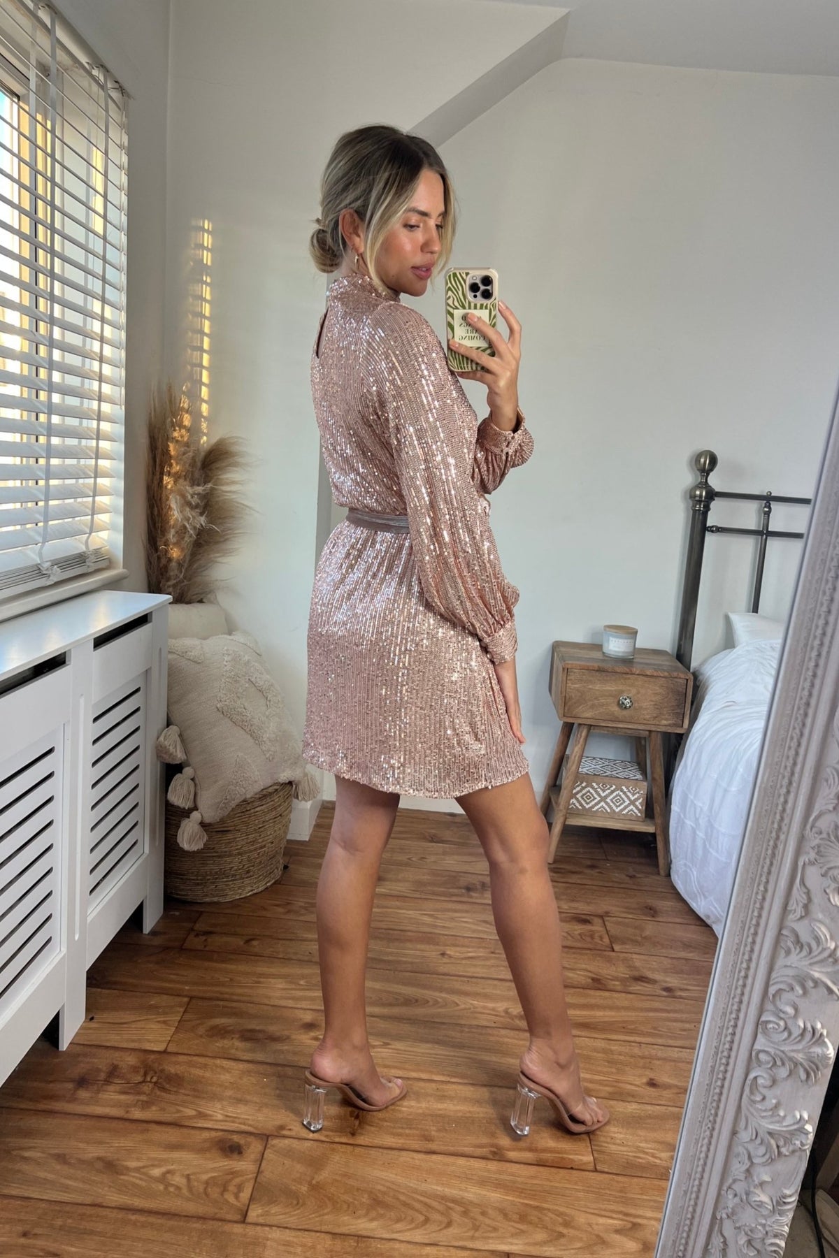 Hannah Sequin High Neck Mini Dress / Rose Gold