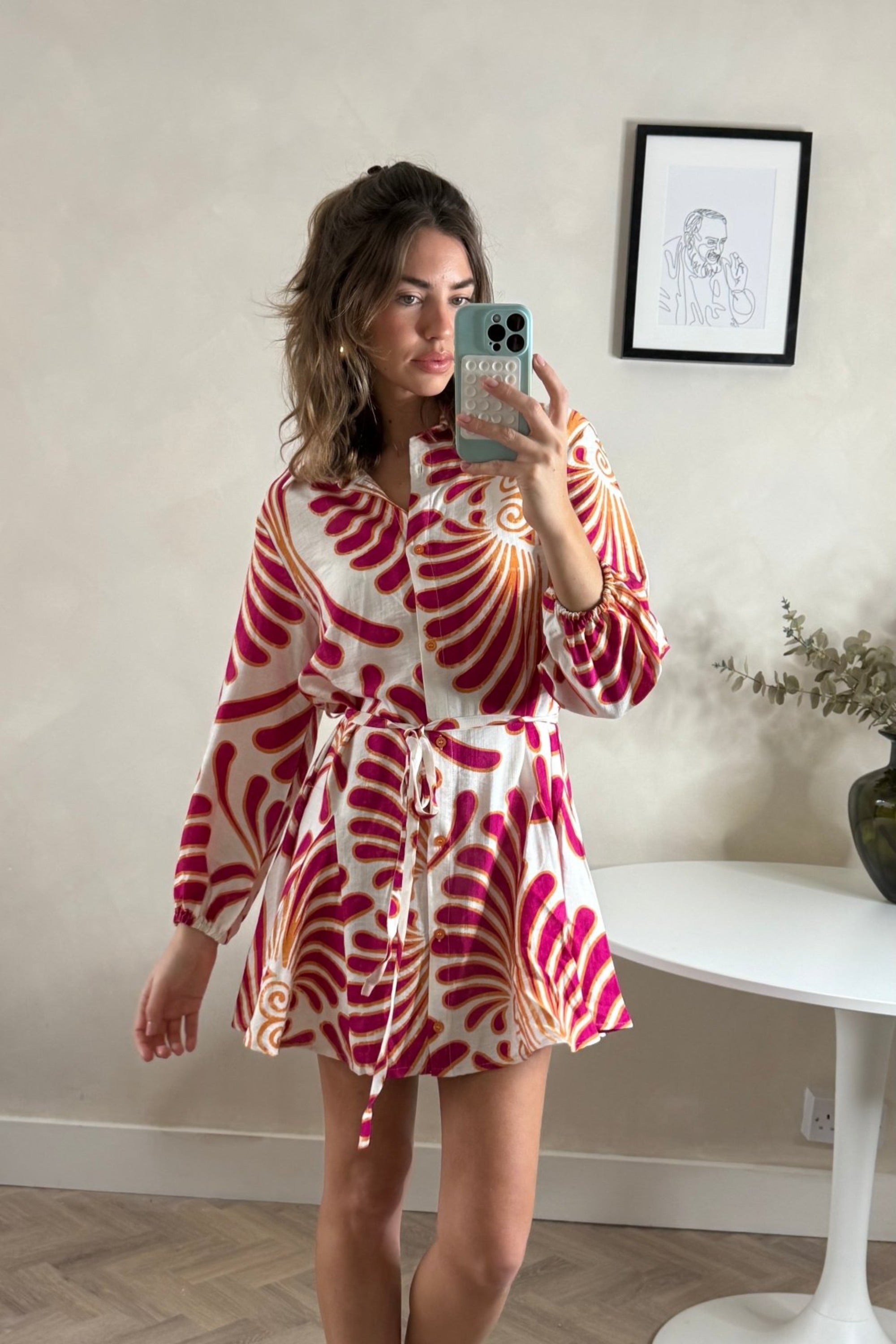 Myla Mini Tie Shirt Dress Red & Cream - Style Cheat