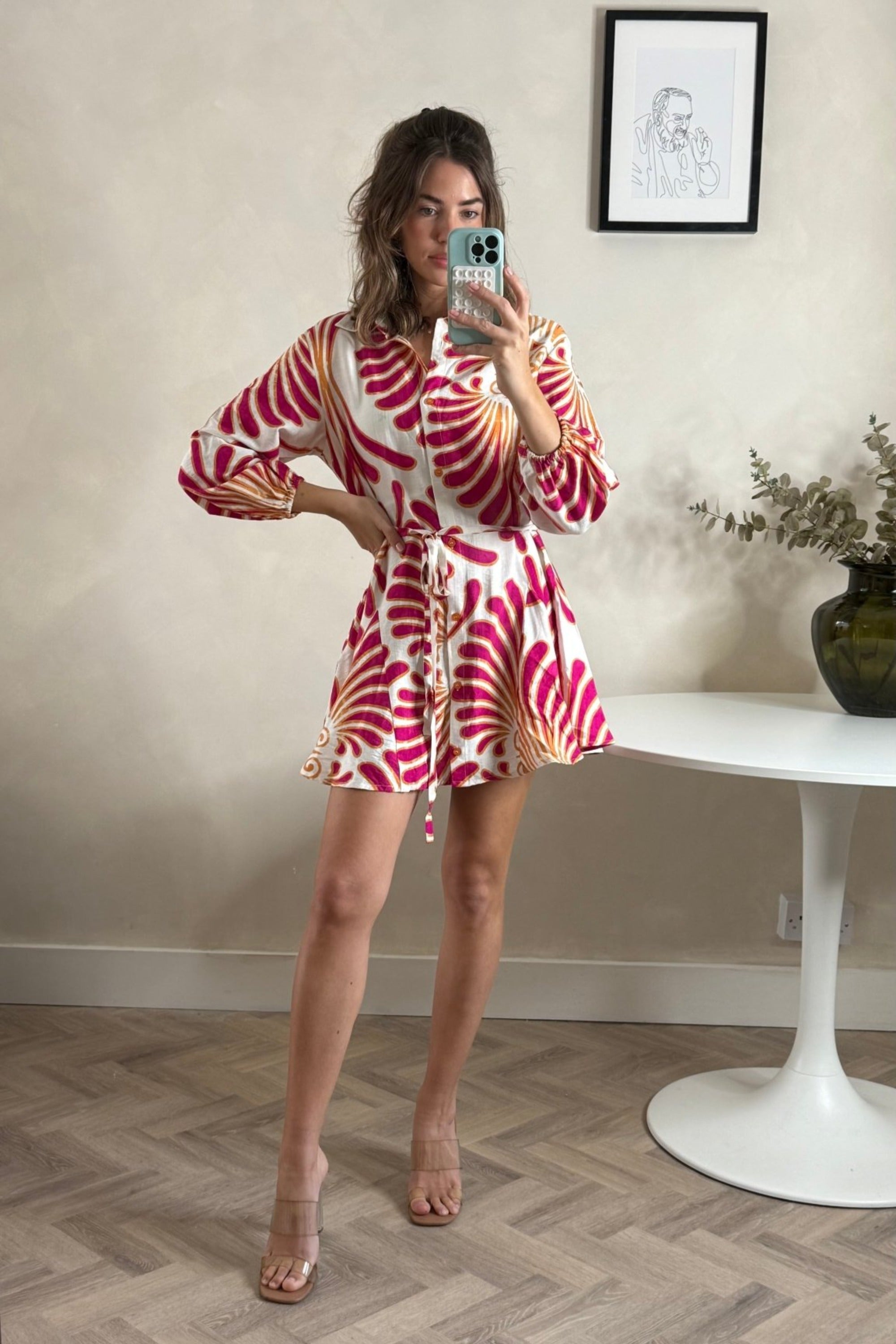Myla Mini Tie Shirt Dress Red & Cream - Style Cheat