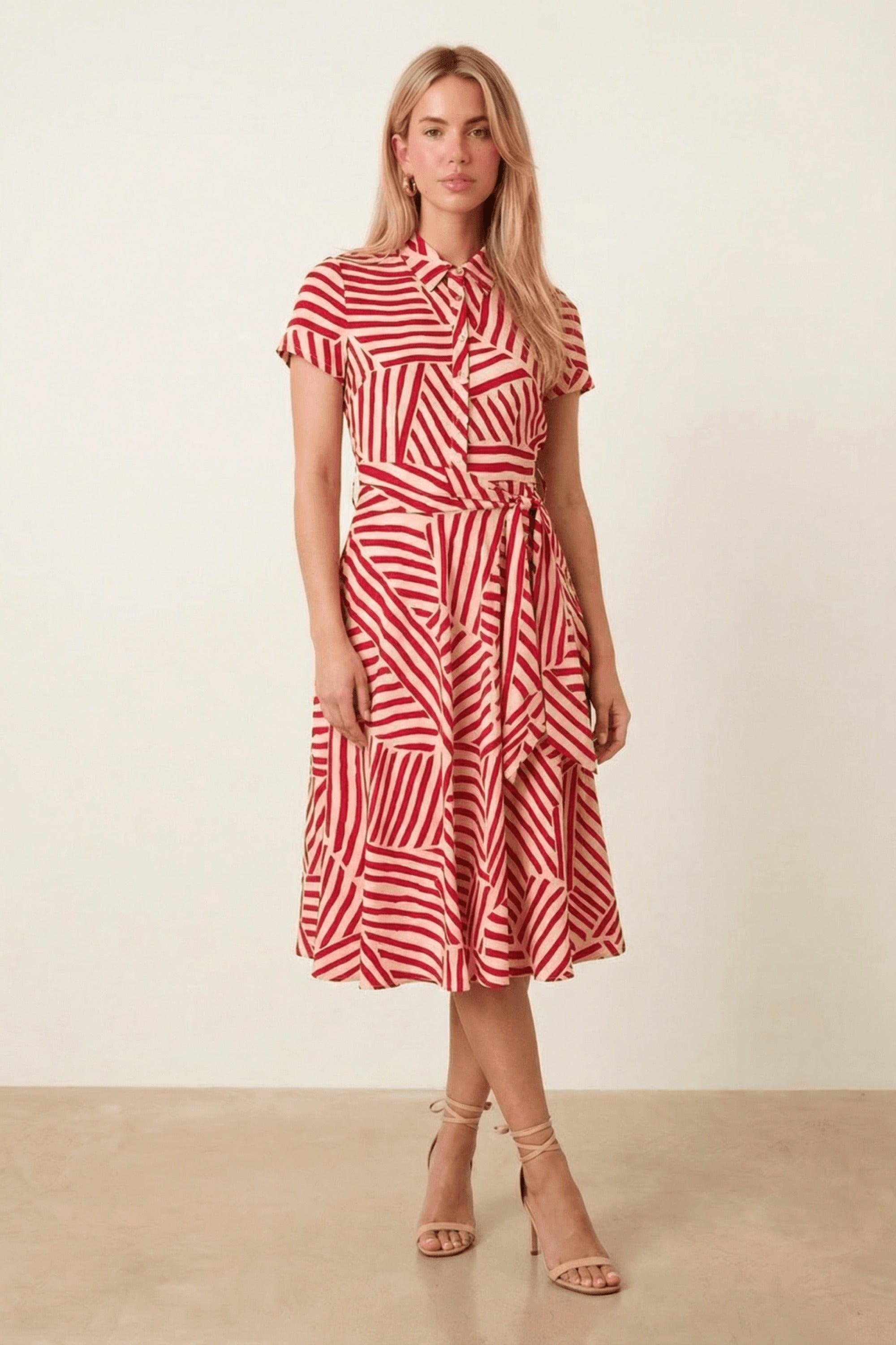 Red and White Stripe Shirt Dress - Style Cheat
