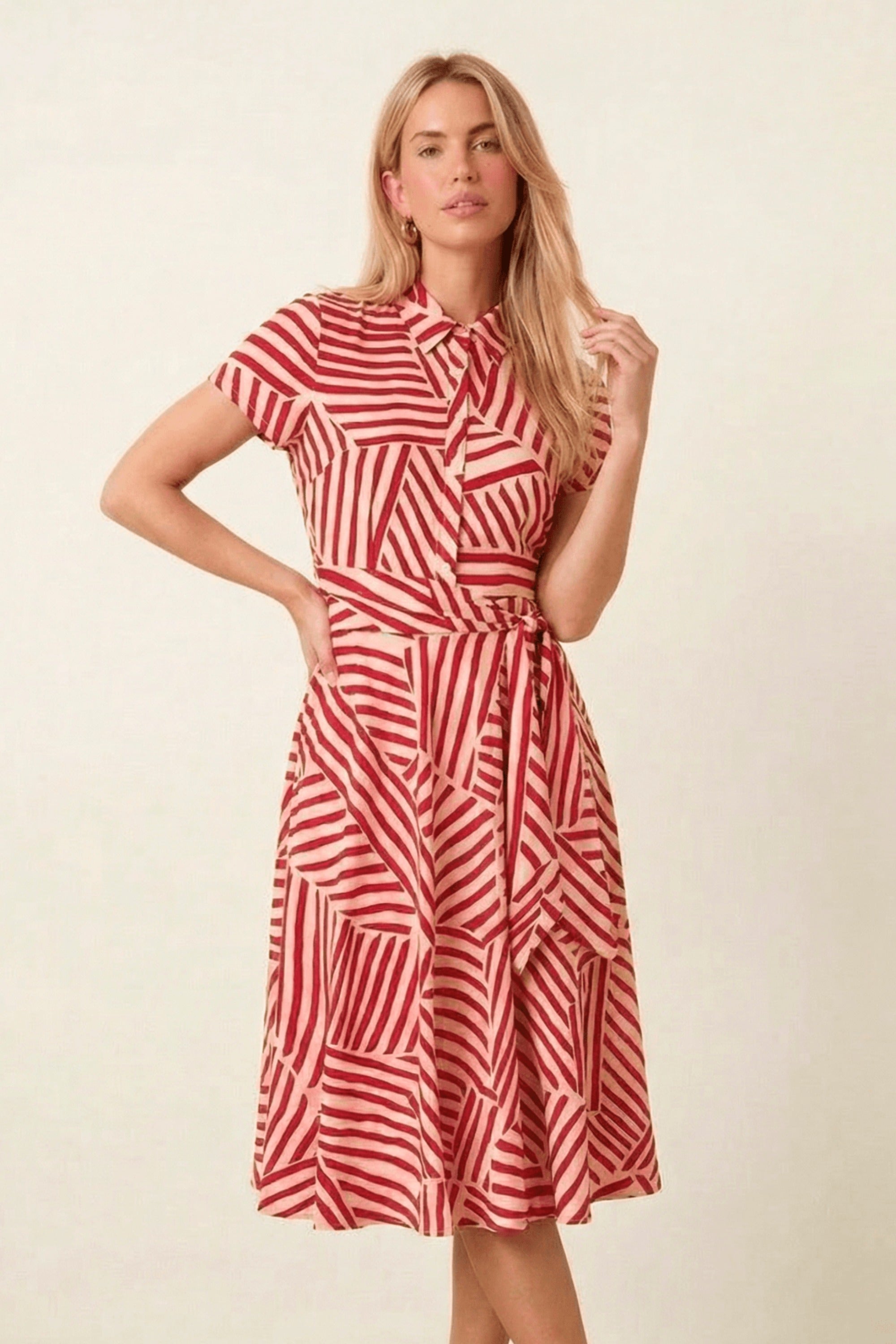 Red and White Stripe Shirt Dress - Style Cheat