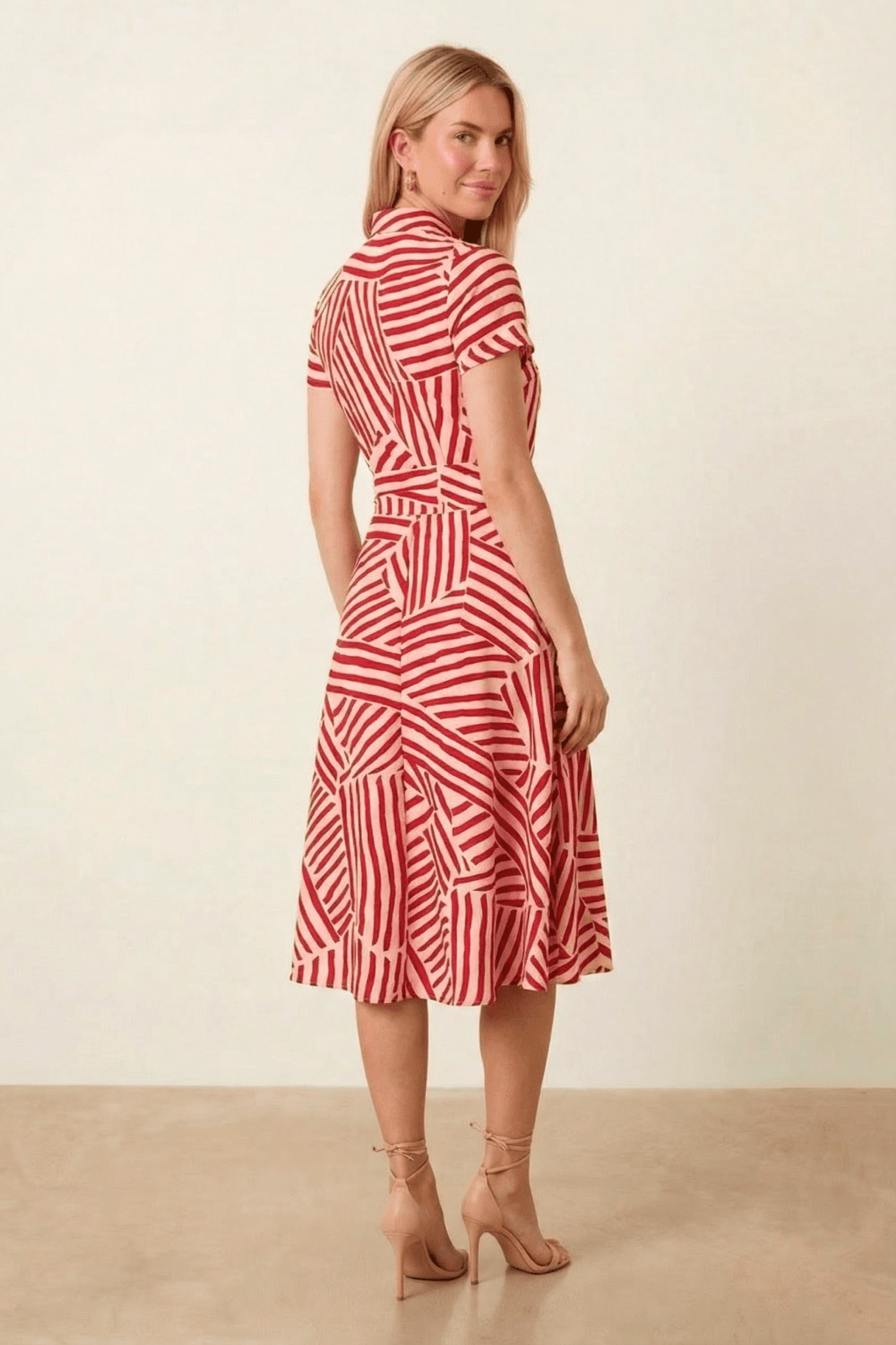 Red and White Stripe Shirt Dress - Style Cheat
