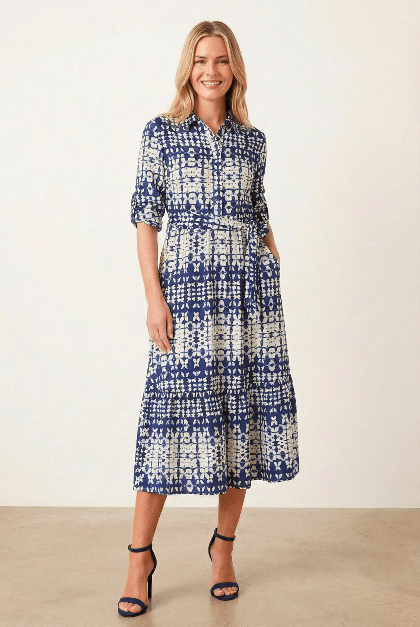 Blue Belted Shirt Dress - Style Cheat