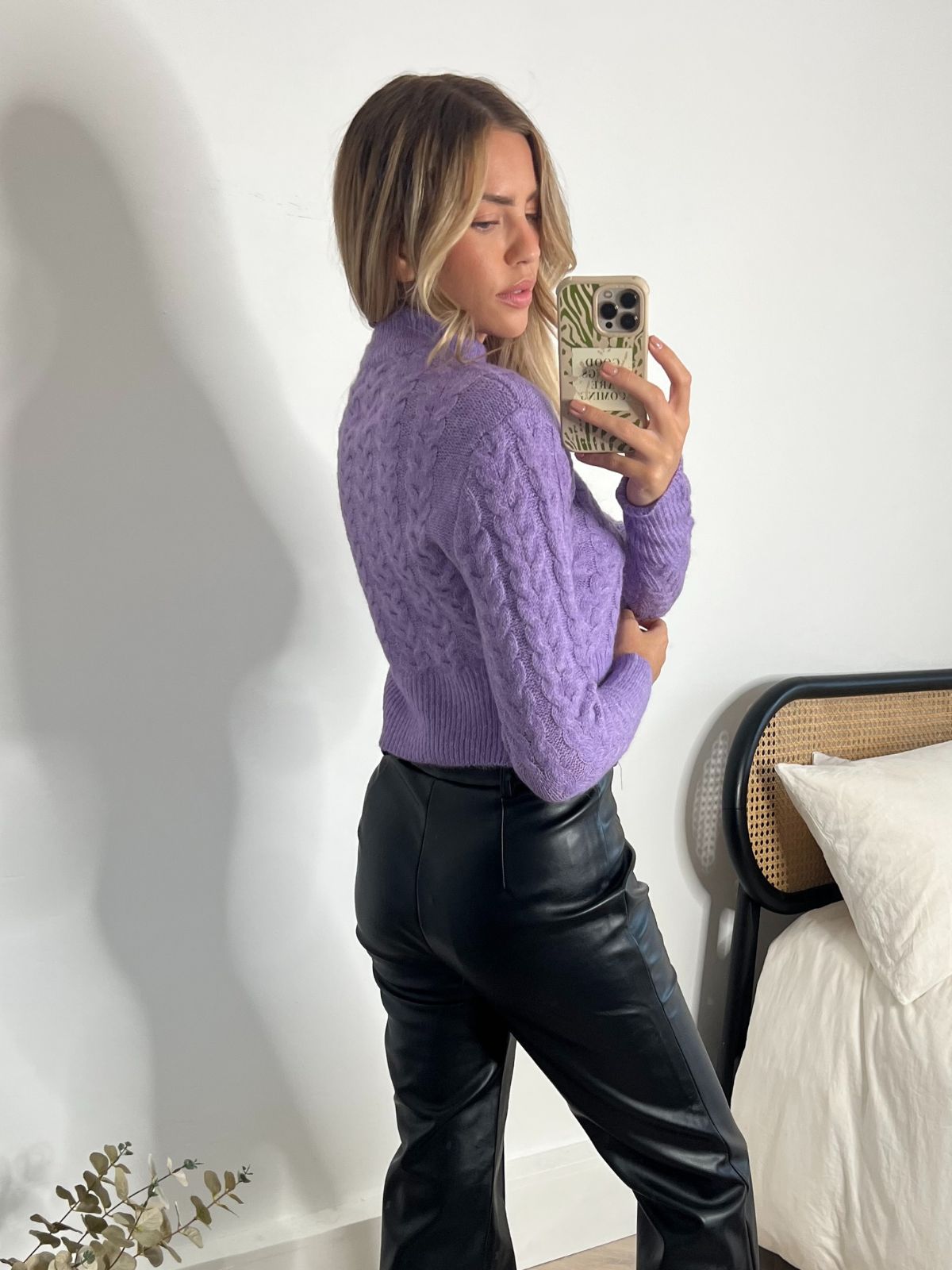 Lola Cable Knit High Neck Jumper / Purple