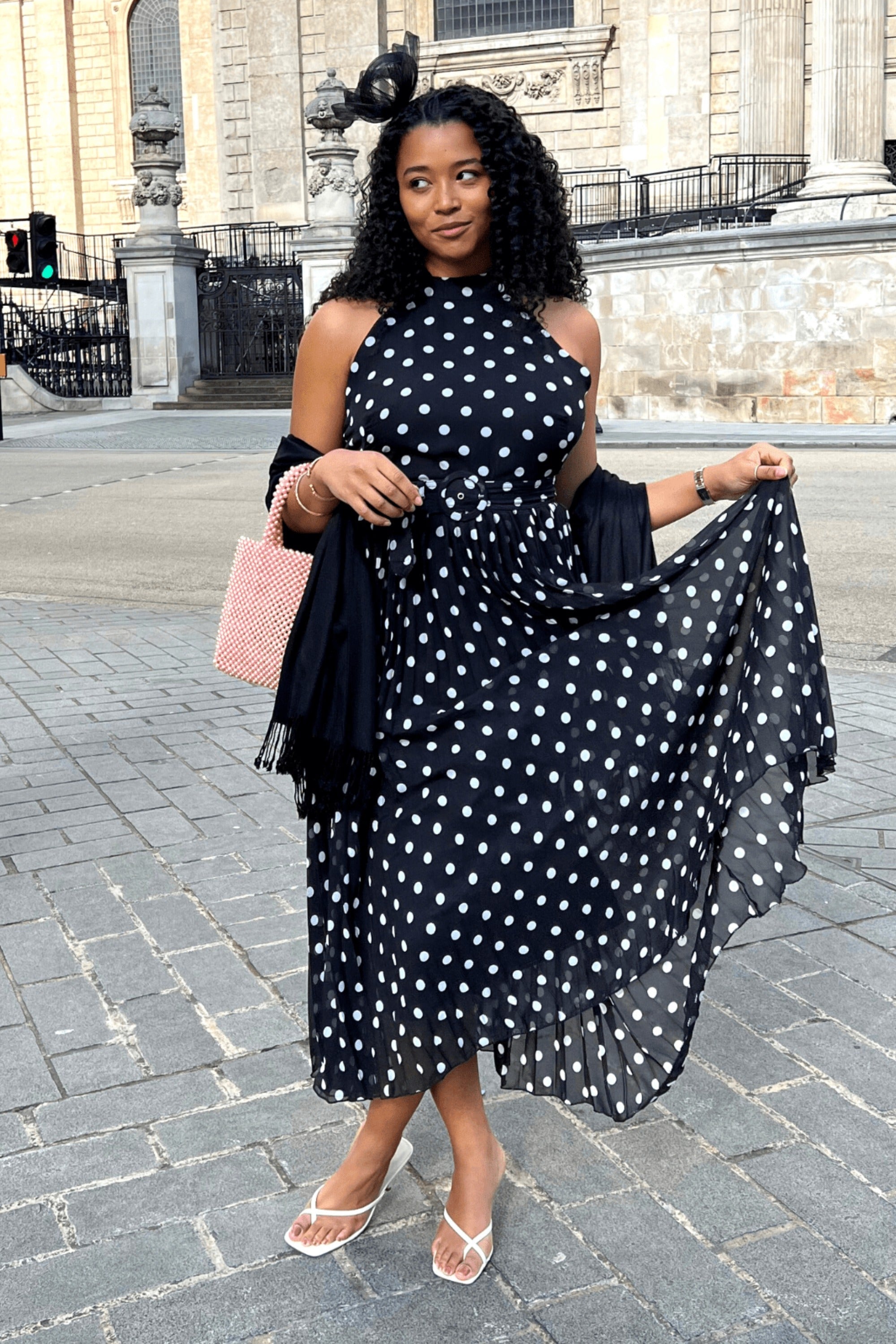 Luisa Belted Pleated Maxi Dress / Mono Spot Print - Style Cheat