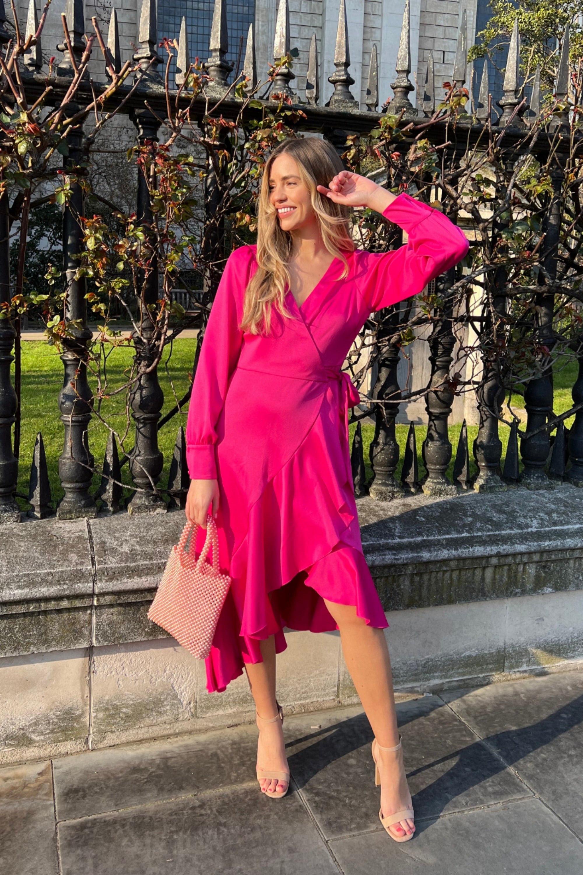 Pink Wrap Midi Dress – Style Cheat Pink Wrap Midi Dress – Style Cheat