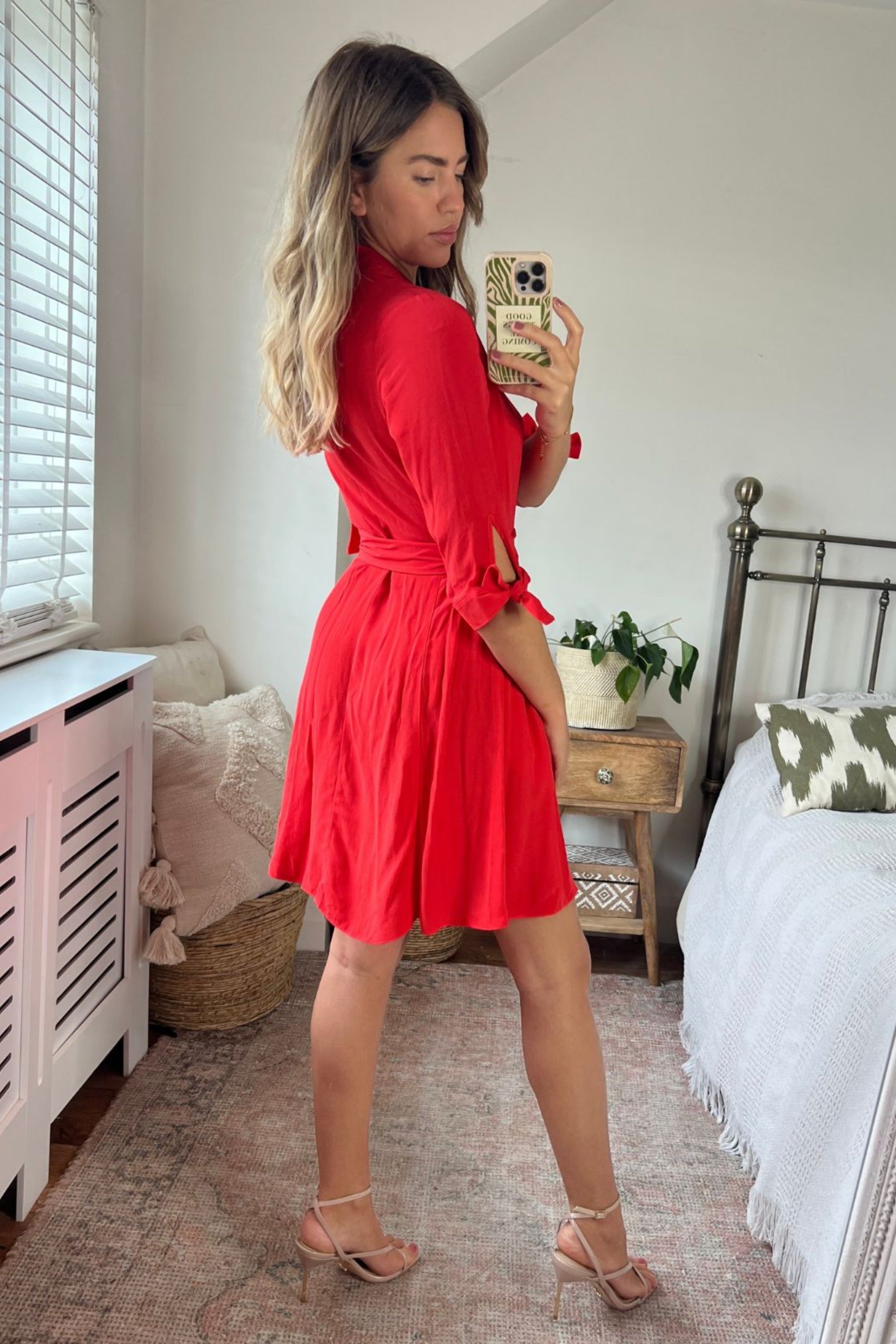 Olivia Mini Belted Shirt Dress / Red - Style Cheat