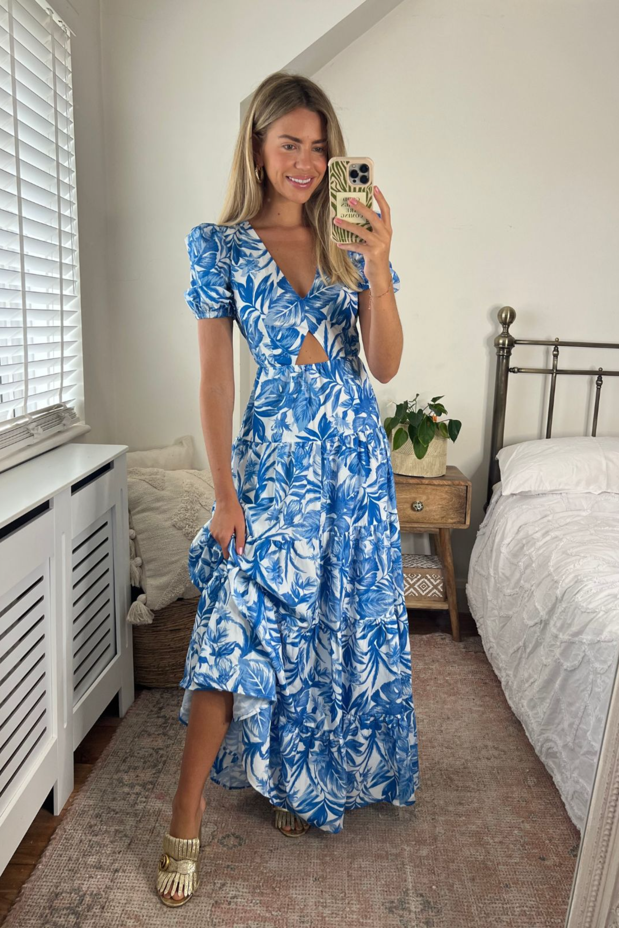 fitted lace wedding dress Blue Floral Cutout Dress