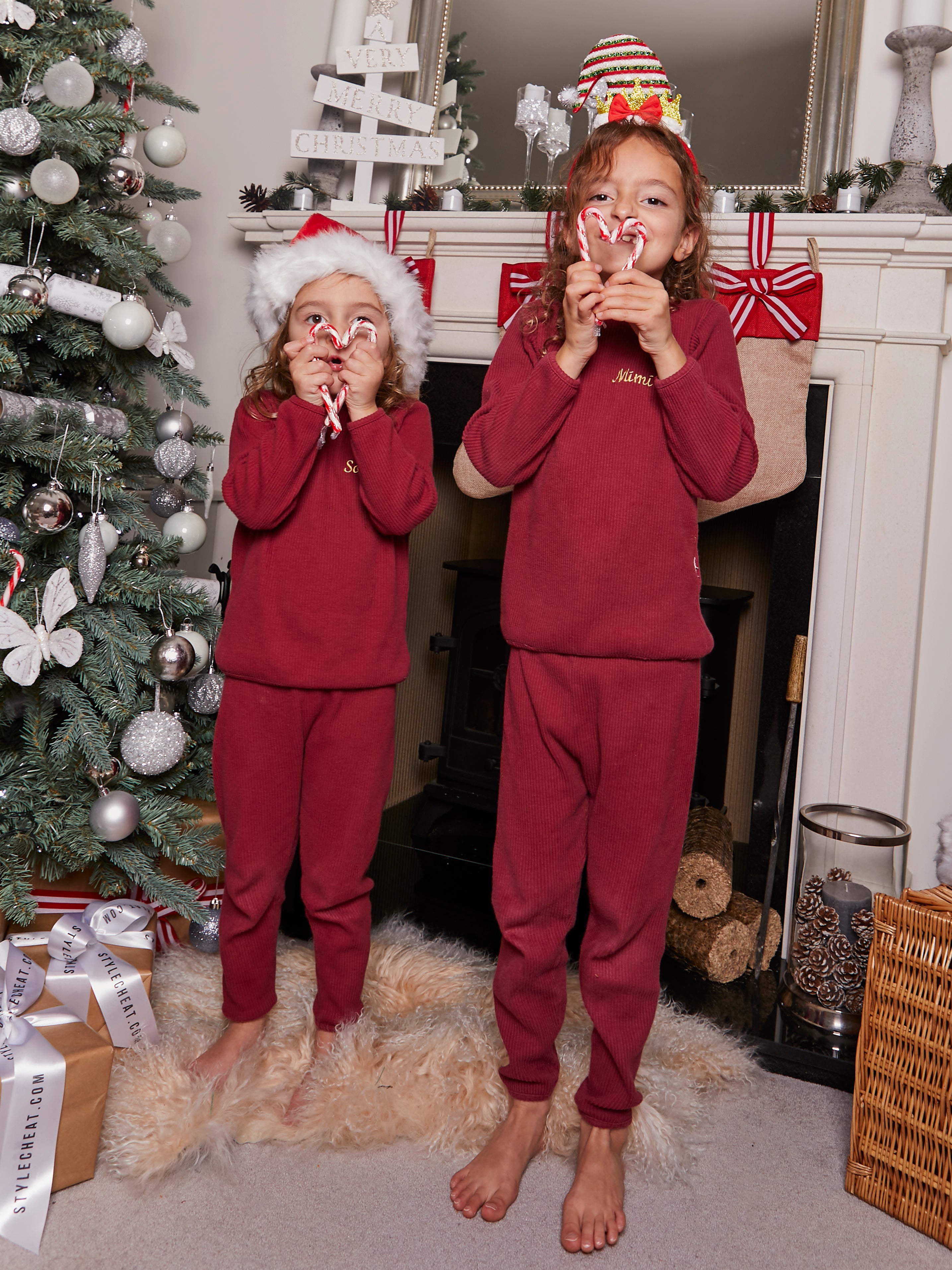 Kids Personalised Unisex Ribbed Jersey Loungewear Set / Mulberry