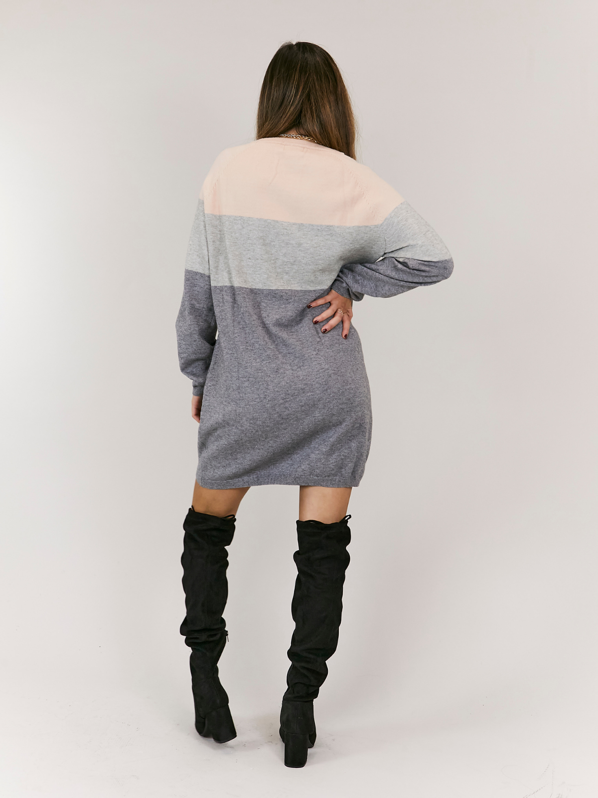 Pink Knitted Jumper Dress Jolie Pink Colour Block Dress Style