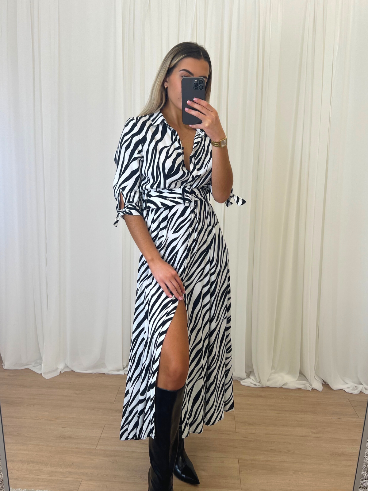 Daphne Belted Shirt Dress / Zebra Print