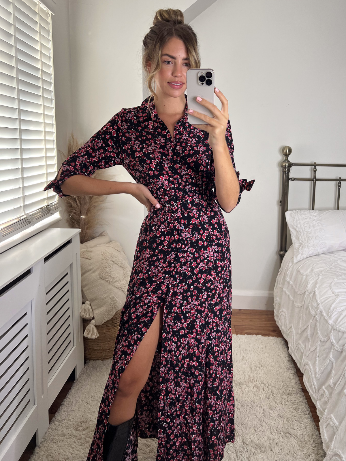 Daphne Belted Shirt Dress / Dark Floral Print