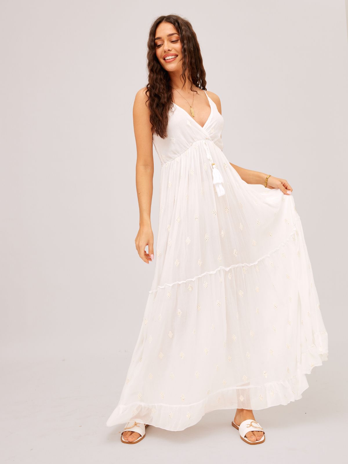 South Beach Marbella Tie Front Sequin Maxi Dress / White