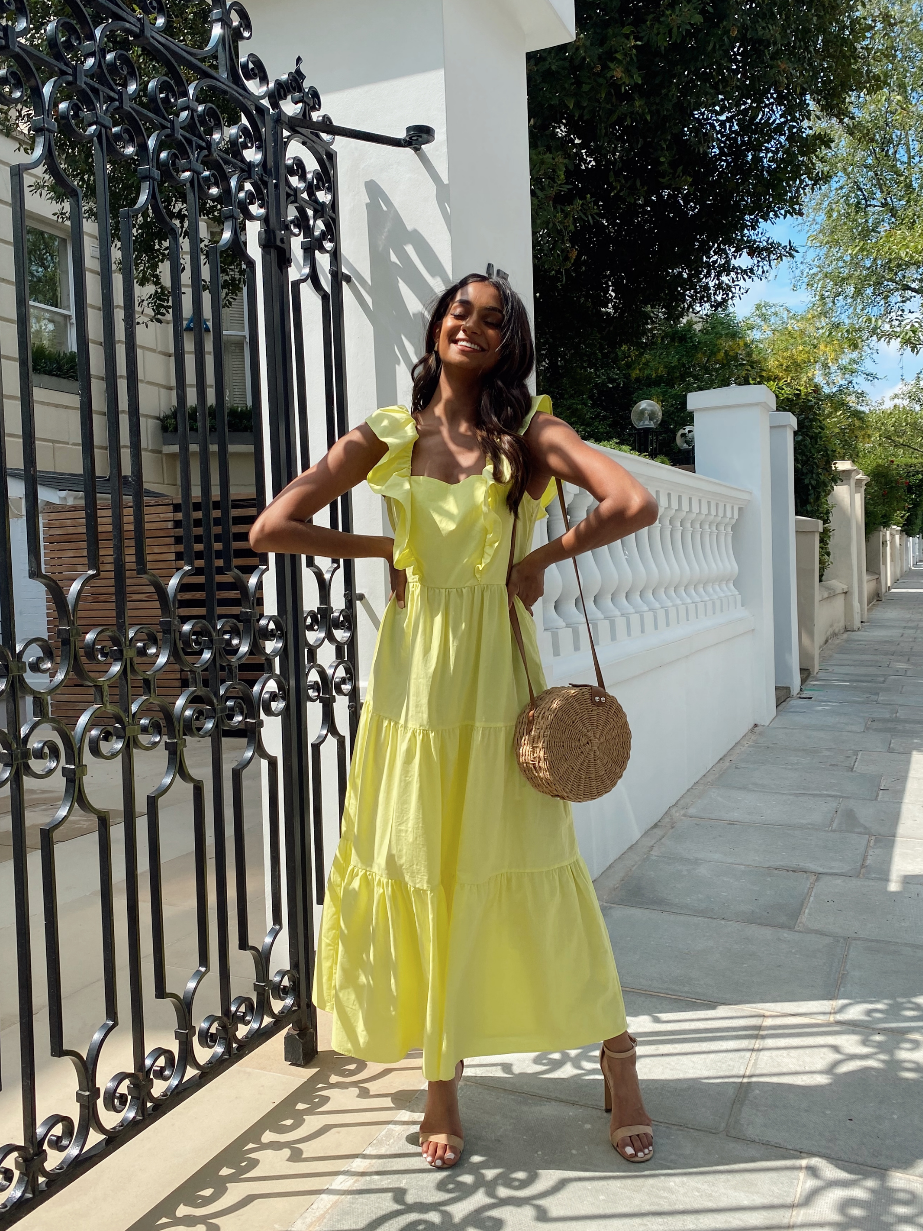 Yellow Cotton Midi Dress Mollie Yellow Cotton Ruffle Tiered Midi