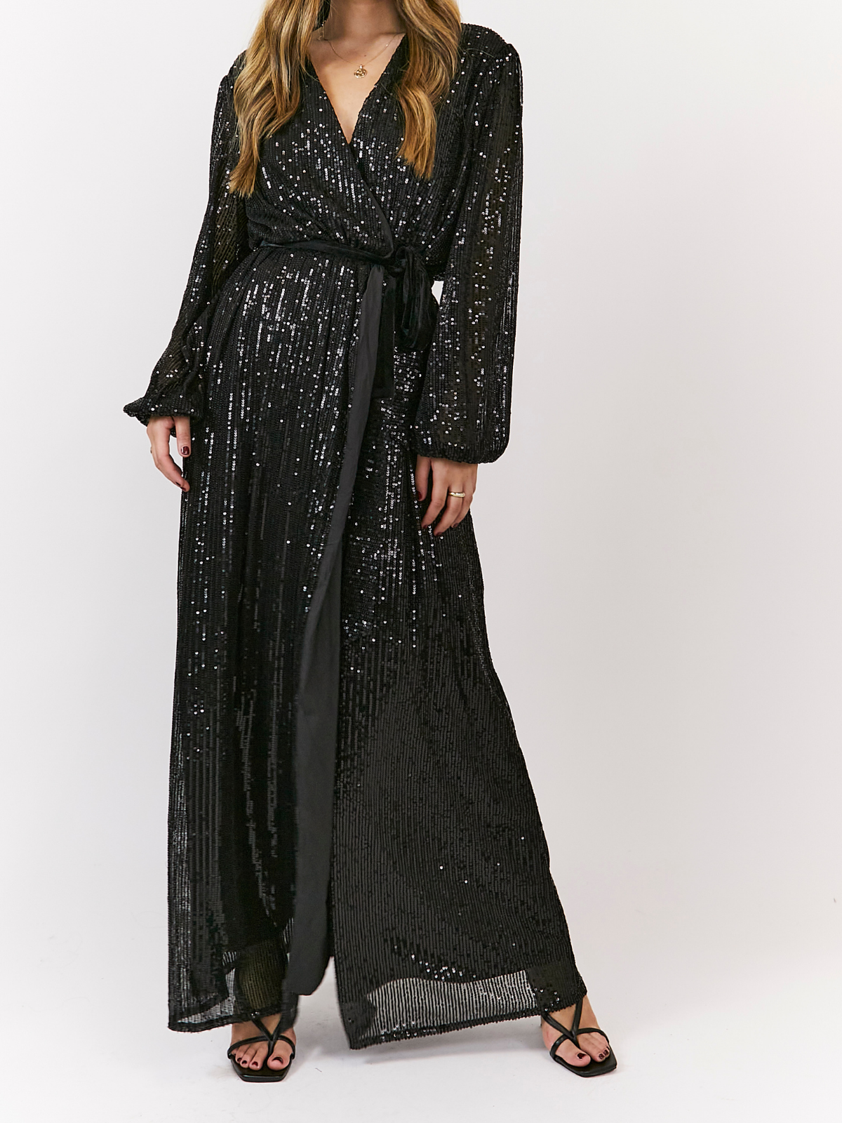 Ria Sequin Wrap Maxi Dress / Black