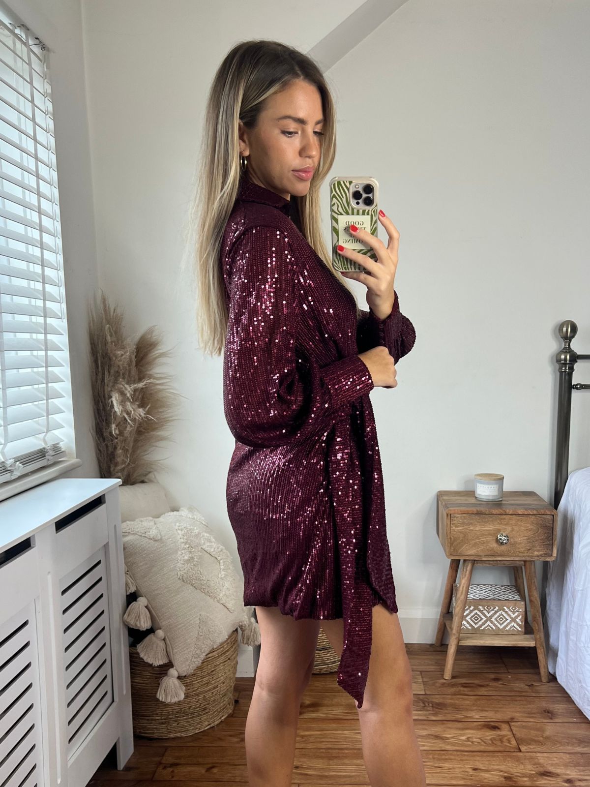 Aimee Balloon Sleeve Shirt Dress / Mulberry