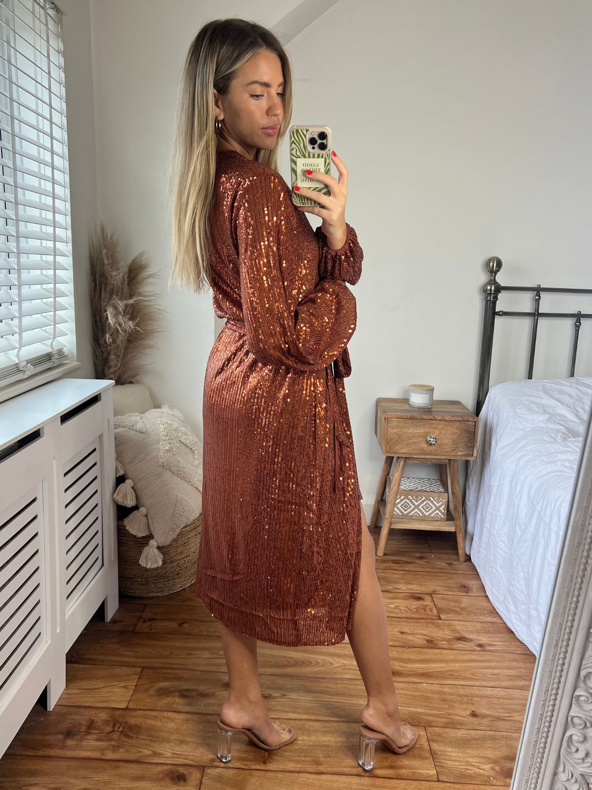 Taylor Sequin Midi Dress / Rust