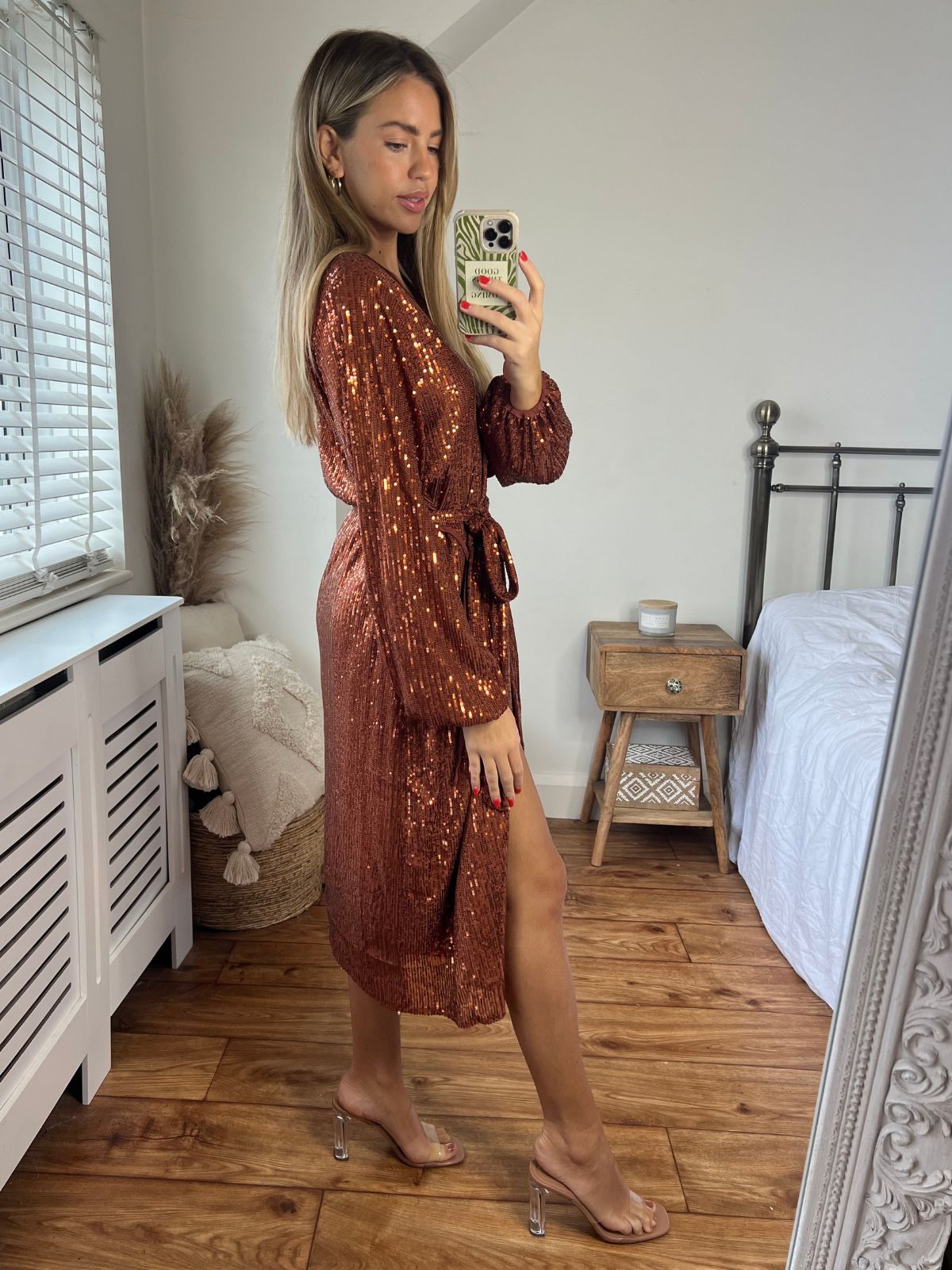 Taylor Sequin Midi Dress / Rust