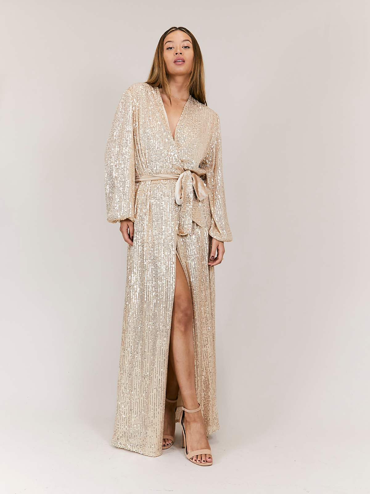 Ria Sequin Wrap Maxi Dress / Gold