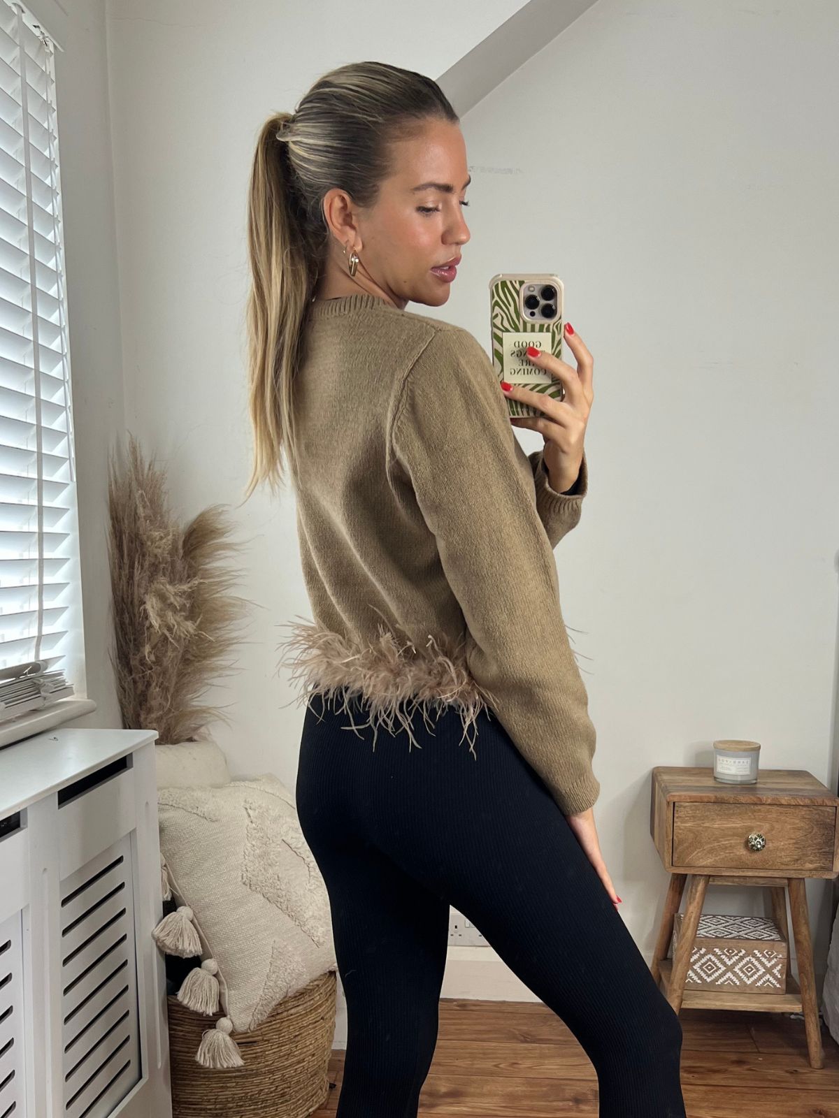 Dove Knitted Feather Trim Jumper / Camel