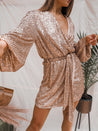 Dani Rose Gold Sequin Wrap Dress – Style Cheat
