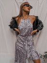 Satin Cheetah Dress | Ariana Cheetah Satin Halter Frill Dress