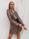 Gold Sequin Wrap Dress | Dani Gold Sequin Wrap Dress