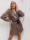 Gold Sequin Wrap Dress | Dani Gold Sequin Wrap Dress