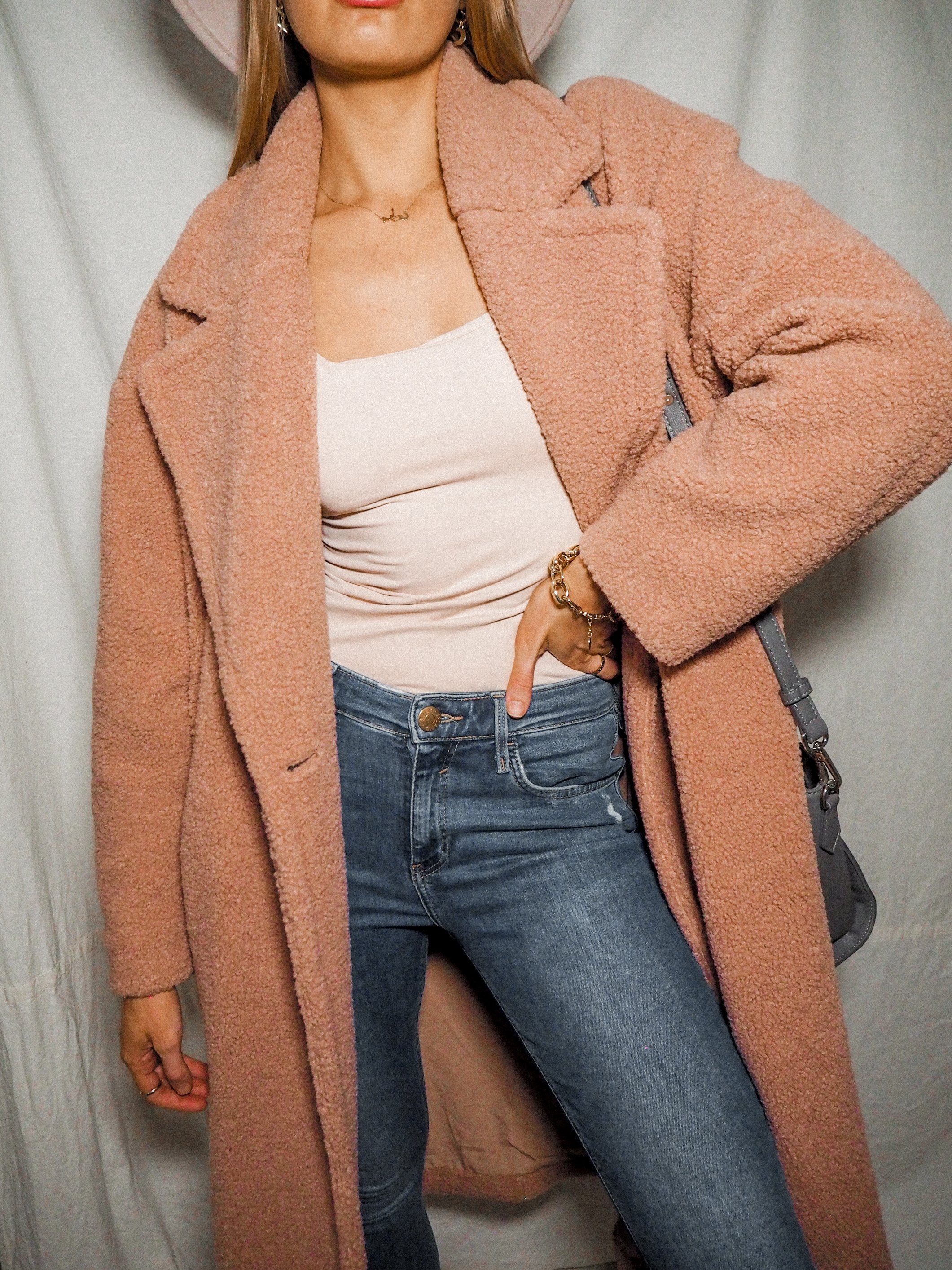 Blush pink teddy coat best sale