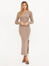 Beige Knit Midi Skirt