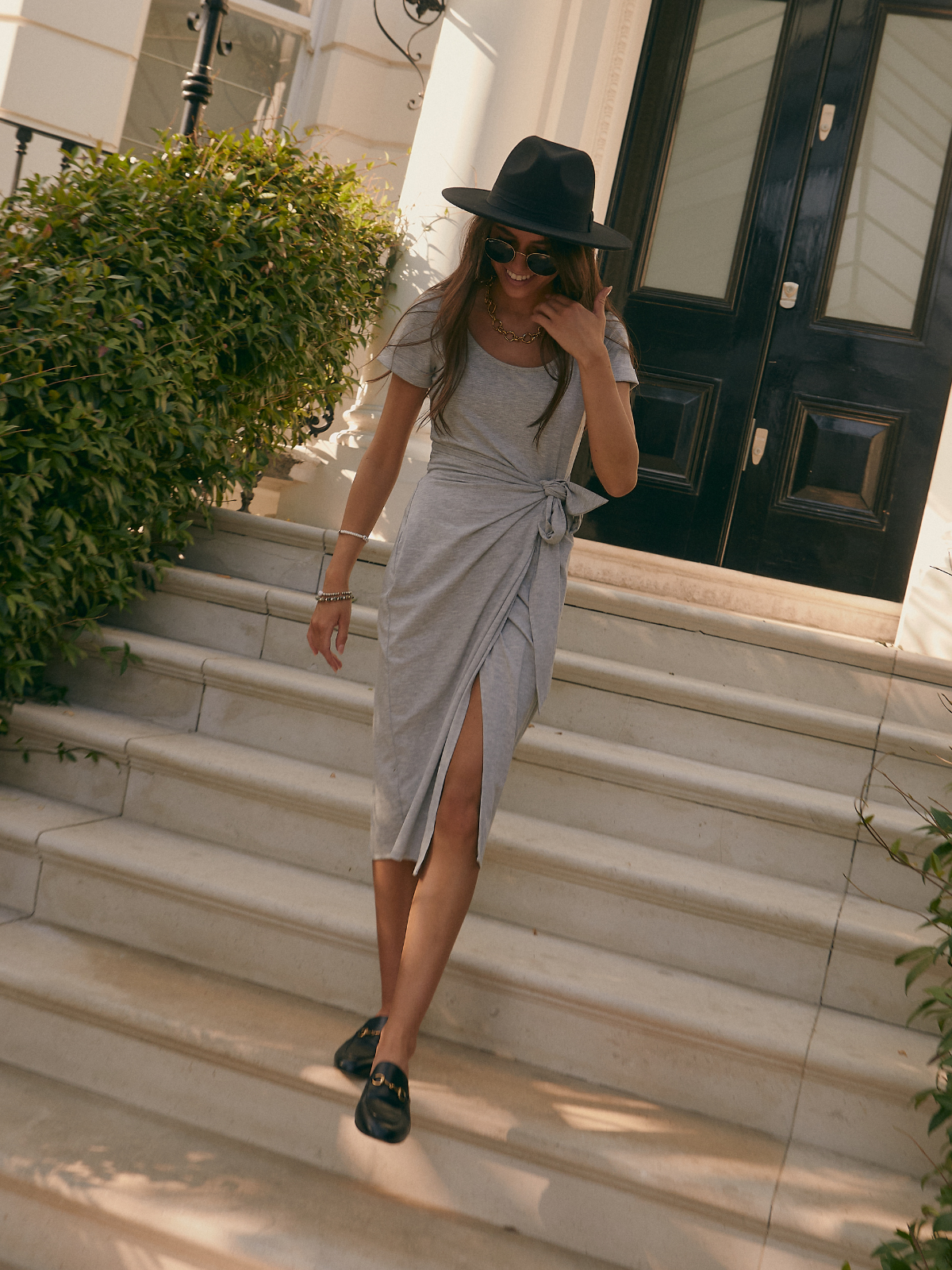 Naomi Grey Jersey Wrap Midi Dress