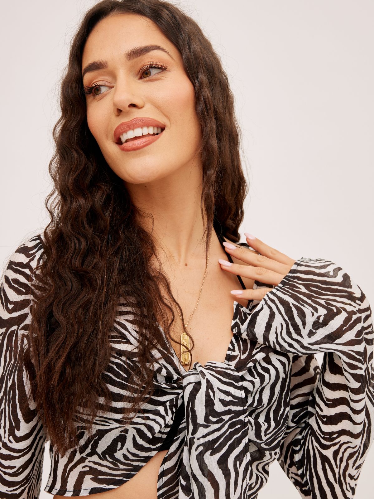 Miley Tie Front Sheer Beach Top / Zebra