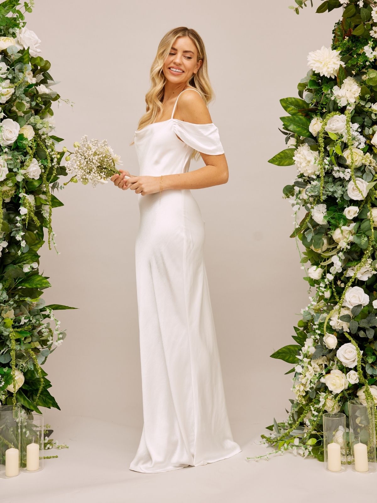 White maxi dress cold shoulder Clearance