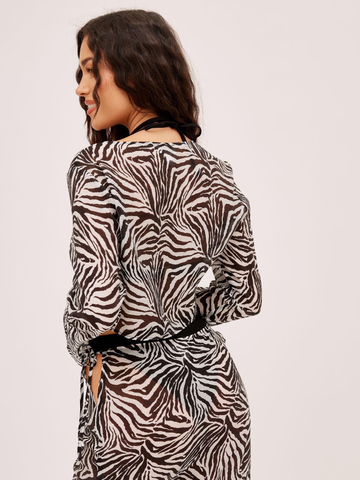 Miley Tie Front Sheer Beach Top / Zebra