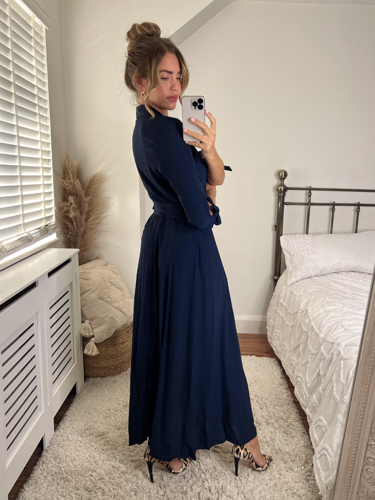 Belted top navy dress