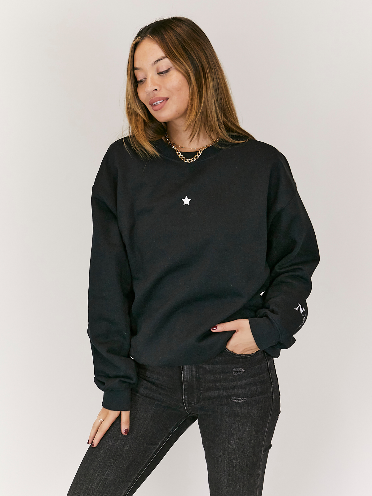 Kai Personalised Round Neck Star Sweater / Black