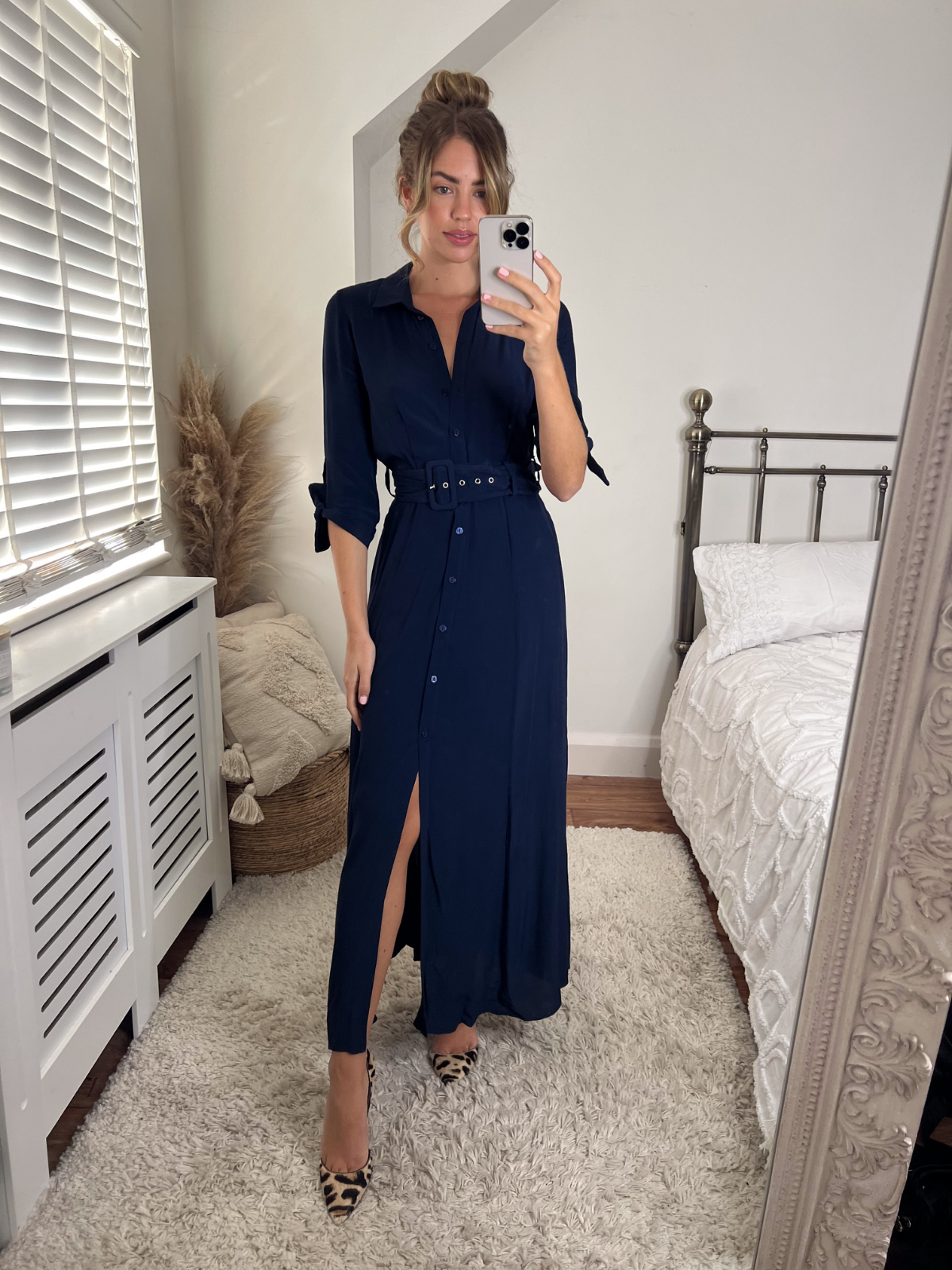Belted shirt dress sales midi