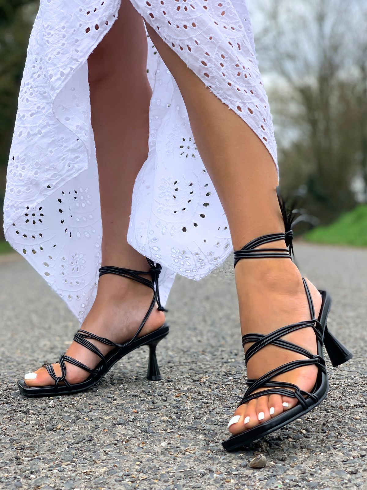 Bryony Strappy Lace Up Heels / Black